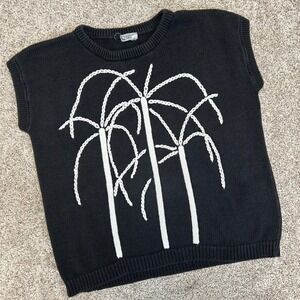 Vintage Campus Casuals Sweater Women Size Large Trees‎ Black Knit 90s Beach